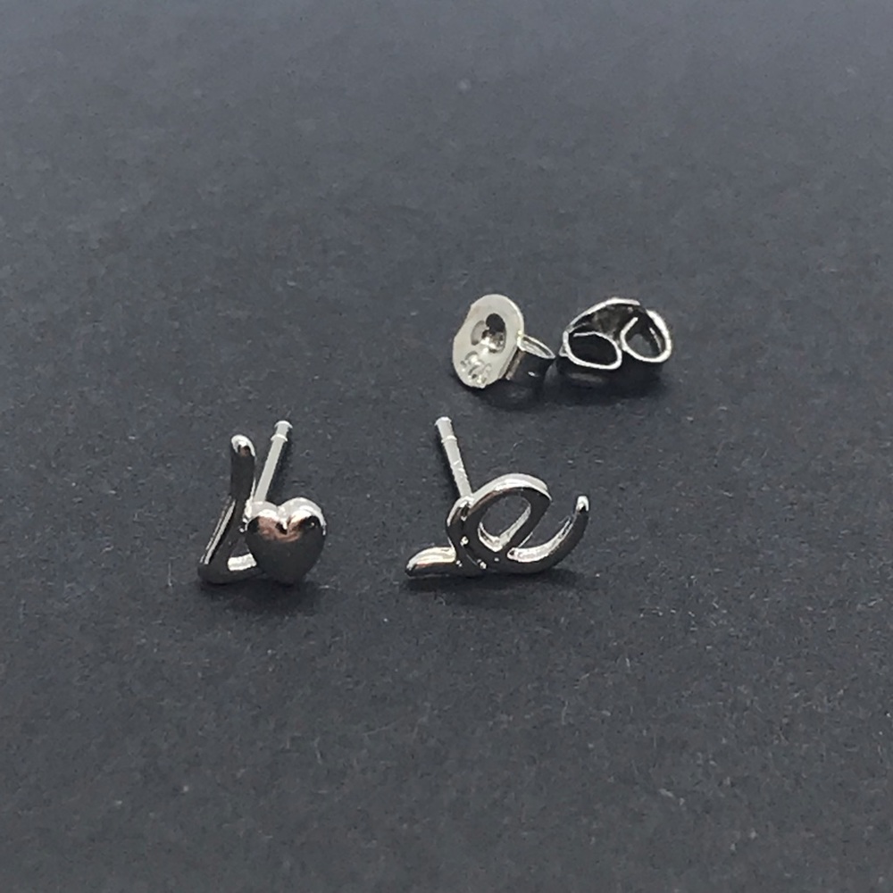 Sterling Silver 925 Love Stud Earrings - Picture 3 of 5